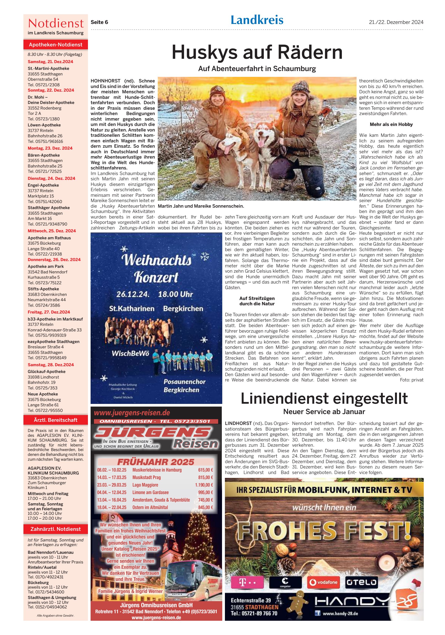 Huskys Rädern Liniendienst