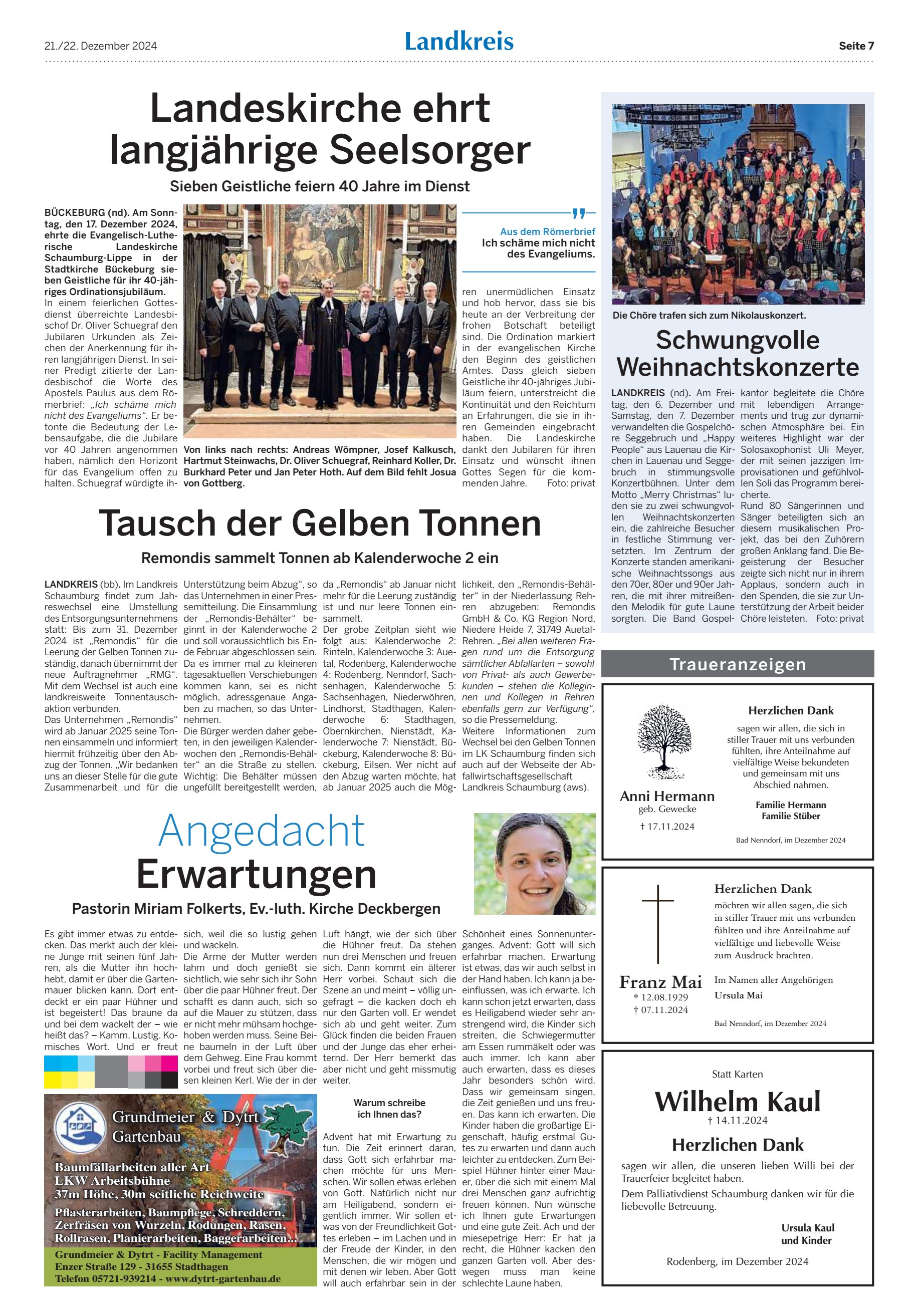 Angedacht Landeskirche ehrt